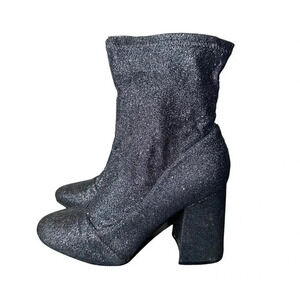 Cape Robbin Sam-2 6.5 glitter leatherette gray gunmetal‎ block heel ankle boots